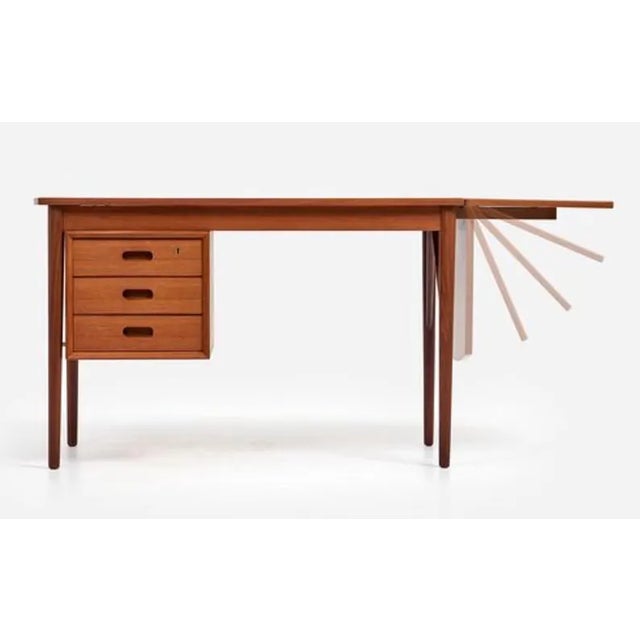 Mid-Century Modern Mid Century Modern Teak Double Sided Desk | Expandable Danish Drop Leaf Desk, 1960's For Sale - Image 3 of 16
