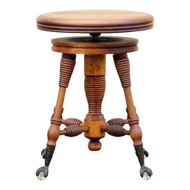 Antique Piano Stool With Claw and Glass Ball Foot Chairish
