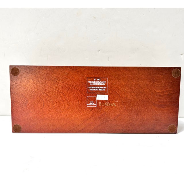 Wood 2003 Bombay Company Mahogany Desk or Dresser Valet Organizer With Brass Inlay and Faux Leather Lining For Sale - Image 7 of 10