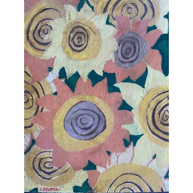 Sun Flower is a painting realized by Claude Decamps in the 1970s Oil painting on cardboard canvas. Hand-signed on the...