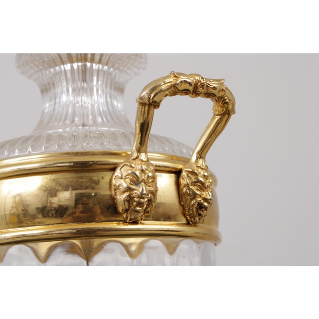 1980s Pair Sunning Italian Brass & Crystal Urn Style Table Lamps For Sale - Image 9 of 16