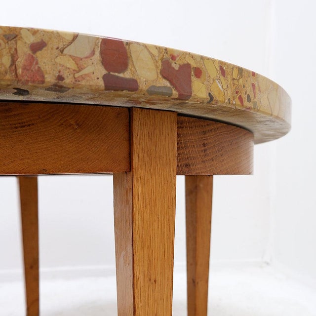 Round Wooden Coffee Table with Marble Top For Sale - Image 12 of 14