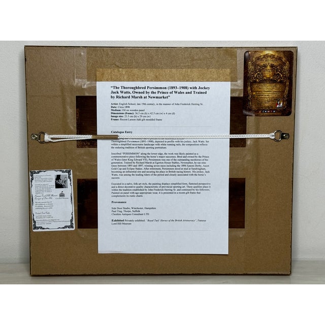 English Oil Painting of Racehorse Persimmon With Jockey Jack Watts, Royal Thoroughbred Portrait Circa 1898 in the Manner of John Frederick Herring Sr. For Sale - Image 16 of 18