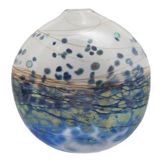 Donald Carlson Pacific Nw Blue Green Studio Art Glass Spherical Vase For Sale