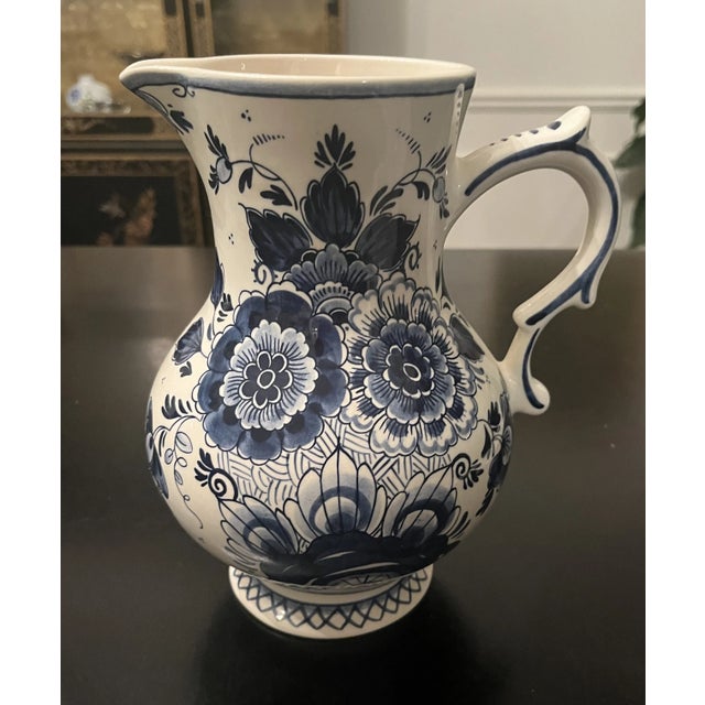 Delft Vintage Royal Goedewaagen Delfts Blown Hand Painted Pitcher For Sale - Image 4 of 6