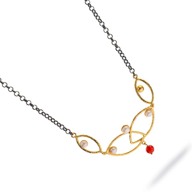 Goddess Balance Pearl & Ruby Red Necklace For Sale - Image 9 of 12