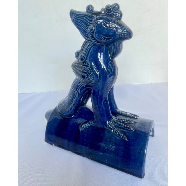Vintage Cobalt Blue Chinese Ceramic Roof Tile Figurines - Set of 4 For Sale - Image 9 of 18