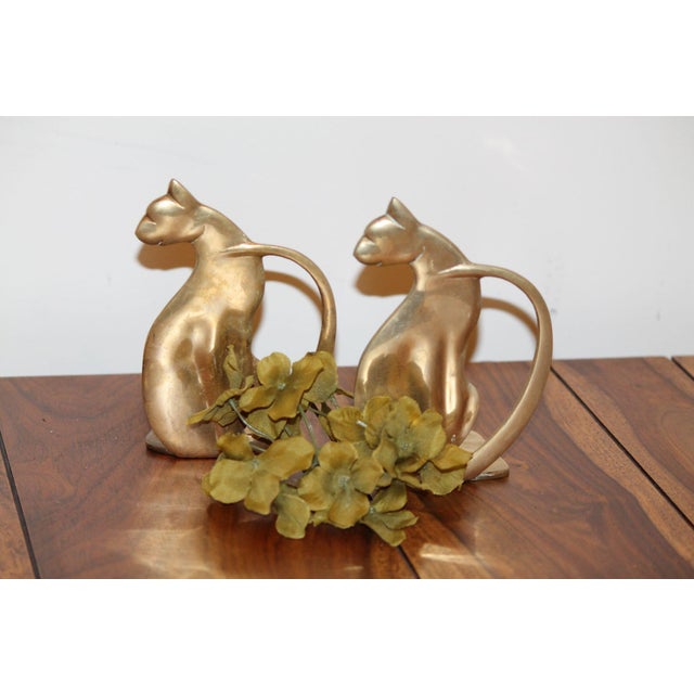 Pair of Vintage Art Deco Brass Cat Bookends For Sale - Image 4 of 6