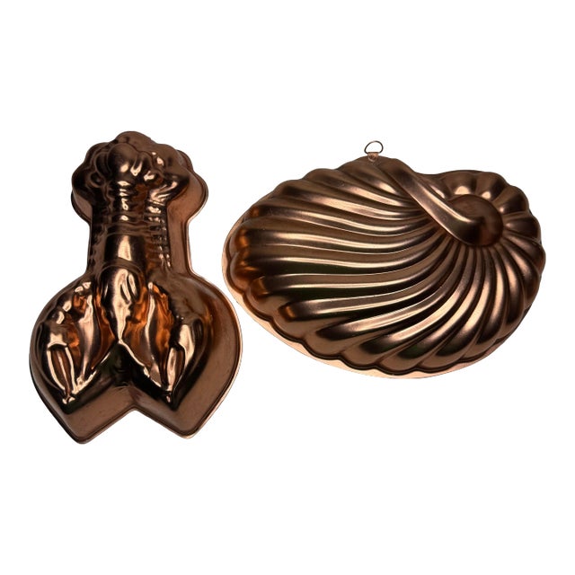 Vintage Copperware Lobster and Shell Molds- Set of Two For Sale