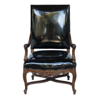 Vintage French Black Patent Leather Chair For Sale