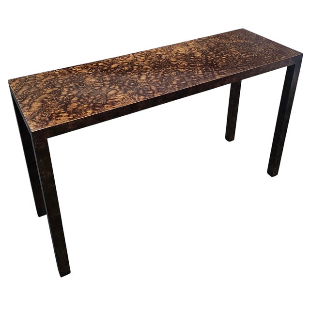 Lane Furniture Vintage Lane Faux Tortoise Shell Oil Drip Finish Parsons Console Table For Sale - Image 4 of 6