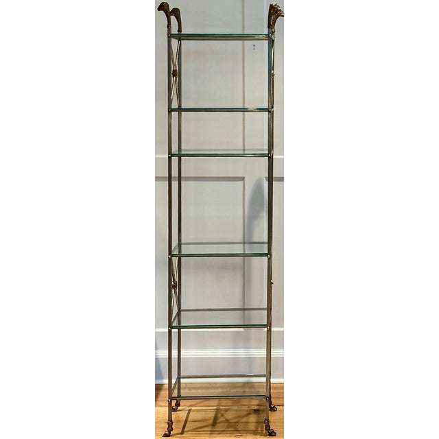 Maison Jansen Mid Century Steel & Brass French Etagere, Maison Jansen Style For Sale - Image 4 of 13
