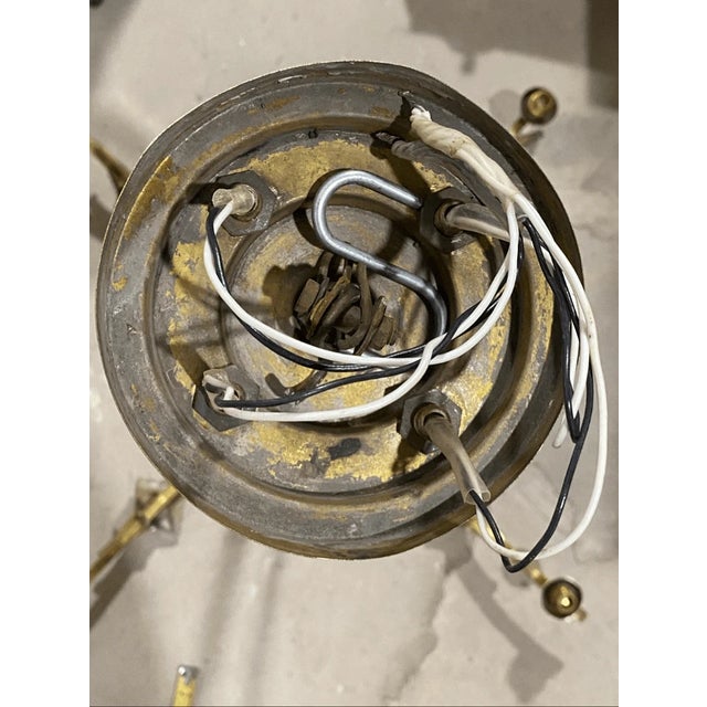 Vintage Chandelier Light Swedish Art Deco Style Plated Brass & Aqua Blue Frosted For Sale - Image 11 of 11