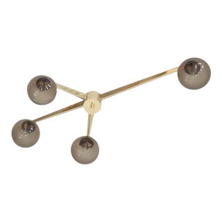 Quattro Natural Brass Smoky Globe Flush Mount by Fabio Ltd For Sale