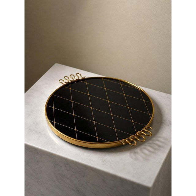 1940s Brass and Black Glass Serving Tray by Josef Frank for Svenskt Tenn, Sweden, 1940s For Sale - Image 5 of 9
