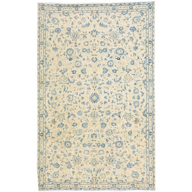 Textile 1960s Vintage Persian Distressed Handmade Floral Ivory Wool Rug For Sale - Image 7 of 7