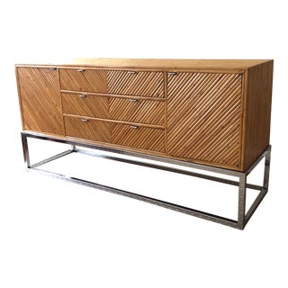 Mid 20th Century Milo Baughmann Style Split Bamboo Credenza, Chrome Base For Sale