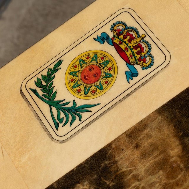 Italian Dining or Games Table and Chairs with Playing Cards Motif by Aldo Tura, 1960s, Set of 5 For Sale - Image 15 of 18