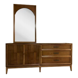 Mid Century Kroehler Brutalist Patchwork Dresser and Hanging Mirror