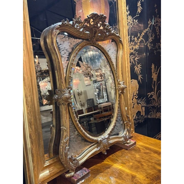 Traditional French Louis XV Giltwood Etched Mirror For Sale - Image 3 of 7