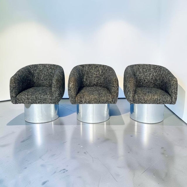 Mid-Century Modern 1970s Leon Rosen for Pace Collection Swivel Tub Chairs - Set of 3 For Sale - Image 3 of 6