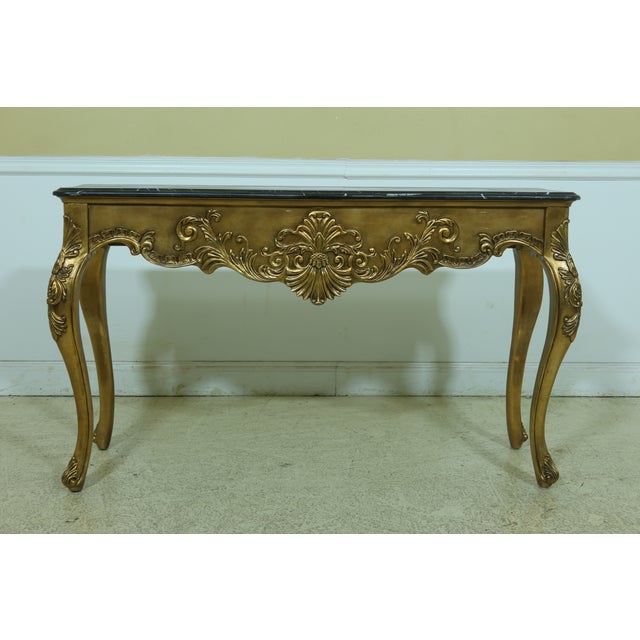 Ethan Allen Gold Finish Black Marble Top Console Table Chairish