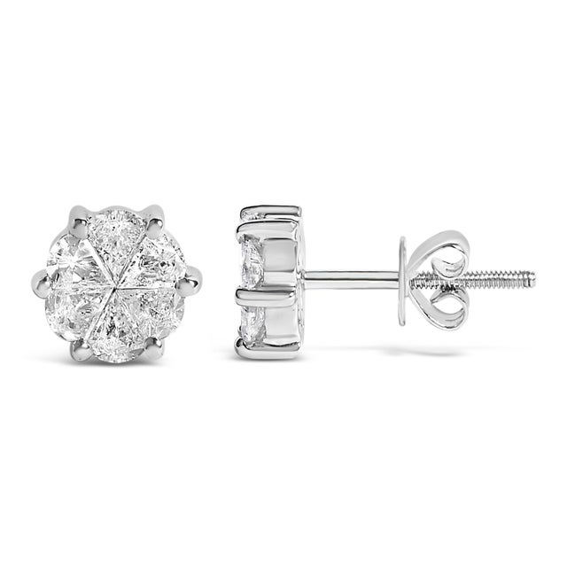 Contemporary 14K White Gold 1.00 Cttw Pie Cut Diamond Solitaire Style Stud Earring (H-I Color, SI1-SI2 Clarity) For Sale - Image 3 of 6