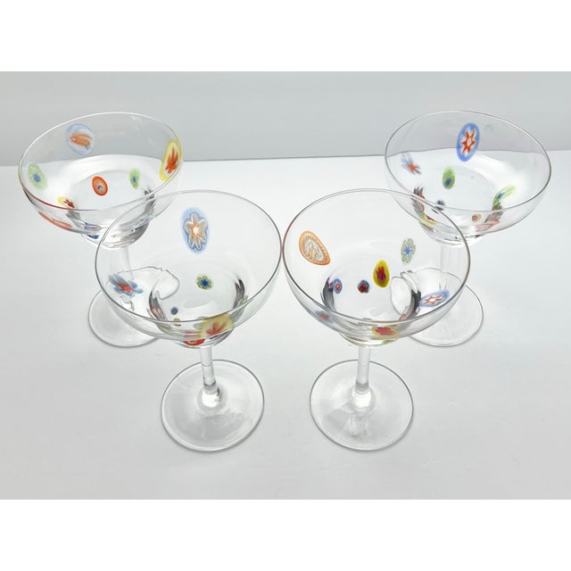 Contemporary Contemporary Colorful Millefiori Confetti Blown Glass Margarita Glasses - Set of 4 For Sale - Image 3 of 8
