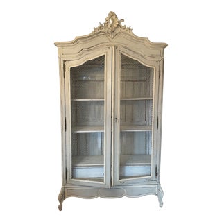Late 19th Century French Antique Armoire / Linen Cabinet With Doors For Sale