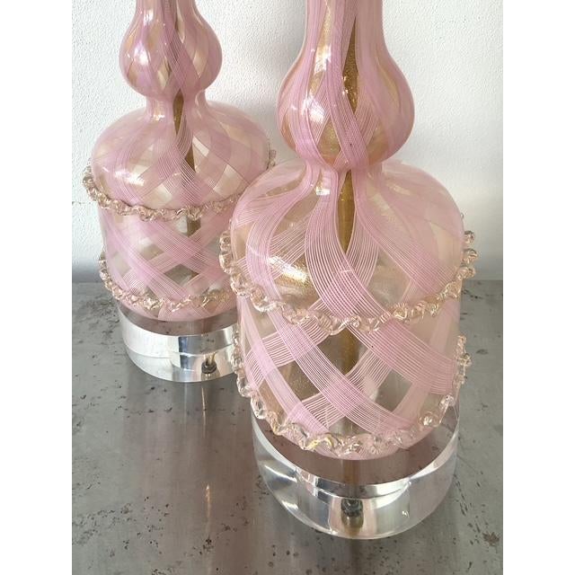 Mid 20th Century Vintage Italian Murano Glass Lamps - A Pair For Sale - Image 5 of 12
