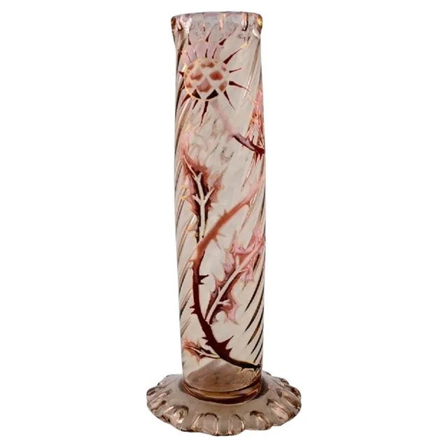 Clear Frosted Art Glass Vase with Thistle Pattern by Emile Gallé For Sale - Image 8 of 8