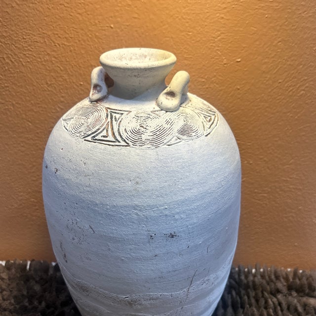 Vintage 13" Incised White Terracotta Amphora Urn - Heavy Studio Pottery For Sale - Image 11 of 12