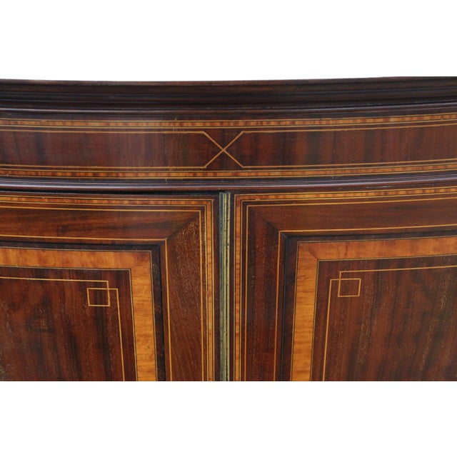 Brown Antique Bow-Front Inlaid Mahogany Linen Press Cupboard For Sale - Image 8 of 12