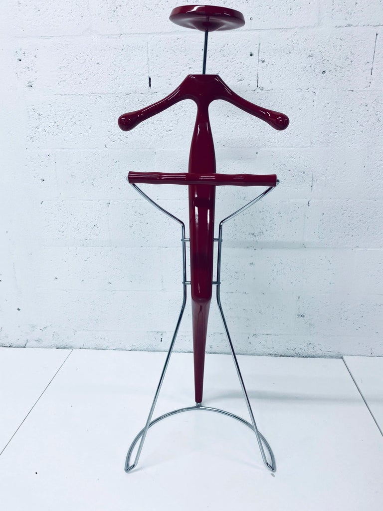 Post-Modern Sir Bis Porada Red Lacquered and Chrome Unisex Valet