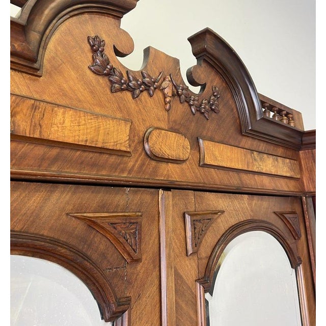 Antique French Carved Walnut Mirrored 2-Door Armoire For Sale - Image 5 of 18