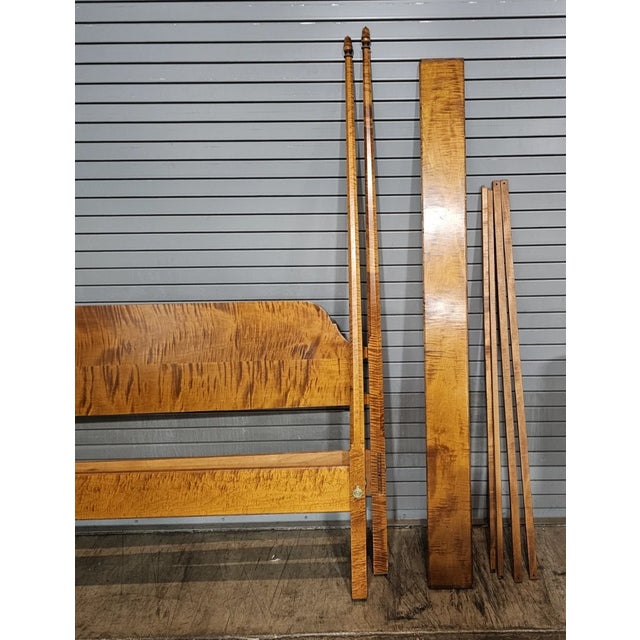 Wood Late 20th Century Benchmade Tiger Maple Queen Size Pencil Post Canopy Carved Bed For Sale - Image 7 of 10