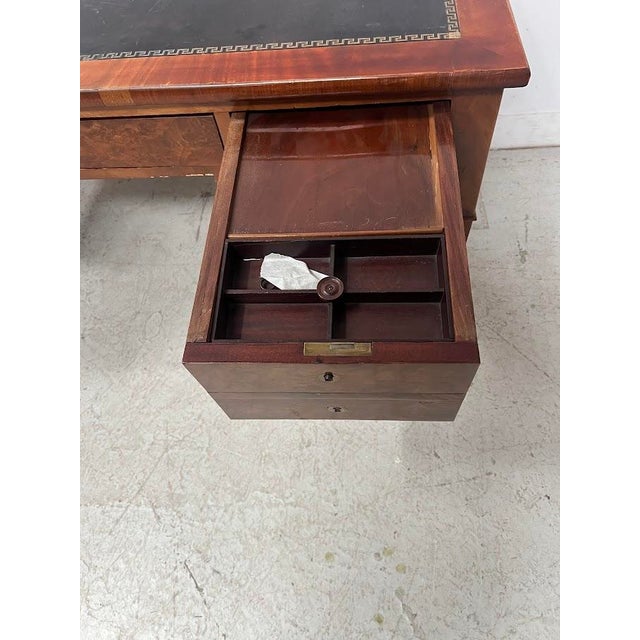 Brown Louis XVI Style Flat Desk in Mahogany and Veneer, 19th Century For Sale - Image 8 of 15
