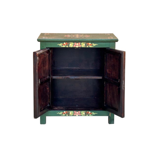 Tibetan Style Green Orange Two Tigers End Table Nightstand For Sale - Image 4 of 8