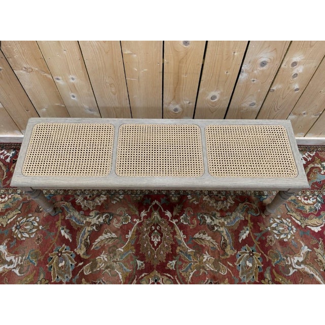 Louis Philippe Style Oak and Caning Kitchen Bench For Sale - Image 3 of 6