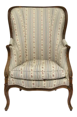 French Louis XV Carved Bergère Walnut Chair Arched Back