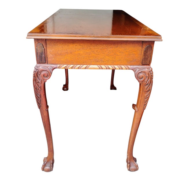 Elegant Chippendale Style Mahogany Writing & Console Table 1920 For Sale - Image 11 of 12