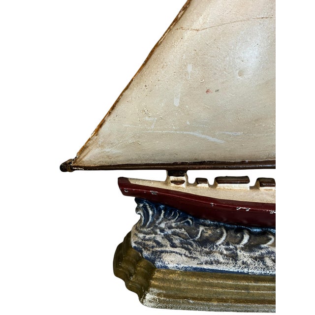 Late 20th Century Cast Iron Sailboat Doorstop on Wave Base For Sale - Image 4 of 6