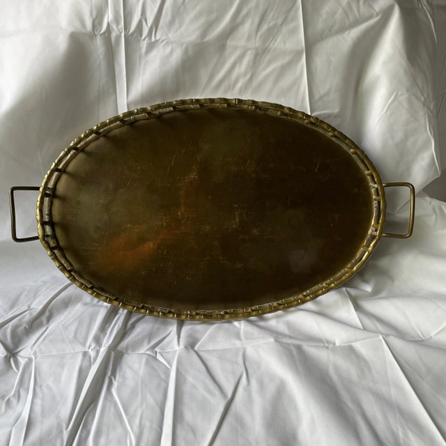 1970's Brass Oval Bamboo Style Tray For Sale In Palm Springs - Image 6 of 9