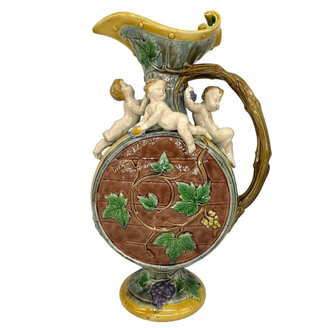 A Minton Majolica Wine Ewer Designed by Hugues Protât, English, Ca. 1875 For Sale - Image 12 of 12
