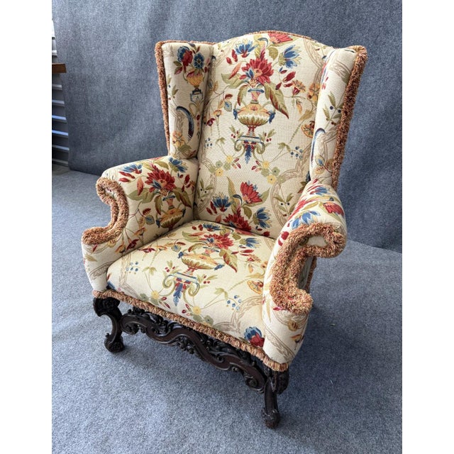 English Early 1800s Wingback Arm Chair With Floral Motif For Sale - Image 3 of 12
