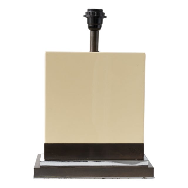 French Rectangular Cream Resin Table Lamp by Jean-Claude Mahey, 1970s For Sale