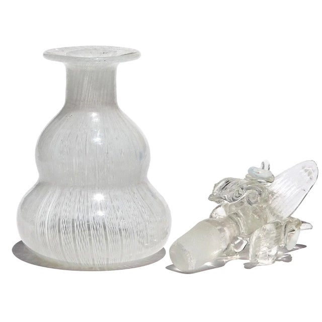 Murano White Zanfirico Ribbons Flower Top Stopper Italian Art Glass Vintage Decorative Vanity Bottle For Sale In Orlando - Image 6 of 8