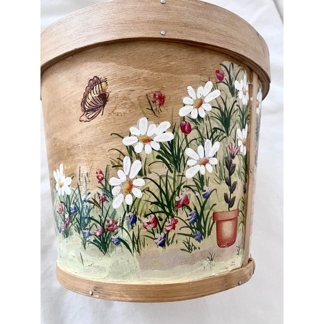 Vintage Indoor Wooden Folk Art Country Cottage Farmhouse Motif Hand-Painted Planter/Basket/Bucket For Sale In Denver - Image 6 of 18