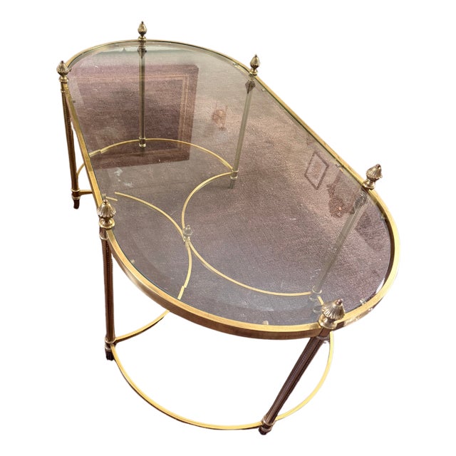 Mid 20th Century French Neoclassical Hollywood Regency Maison Jensen Style Oval Coffee Table For Sale