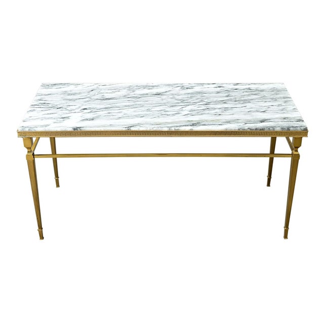 Modern Early 20th Century French Brass and Marble Coffee Table For Sale - Image 3 of 11